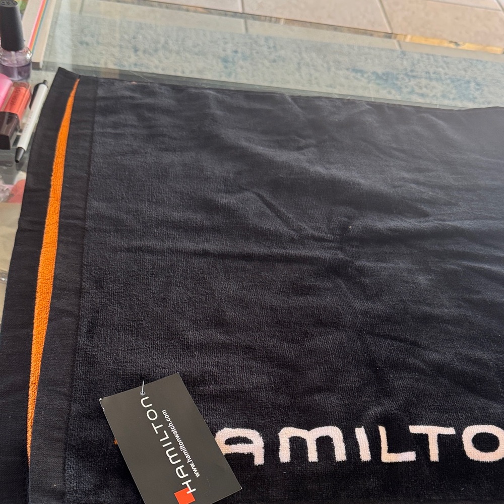 Hamilton Black Towel with Orange Stripe